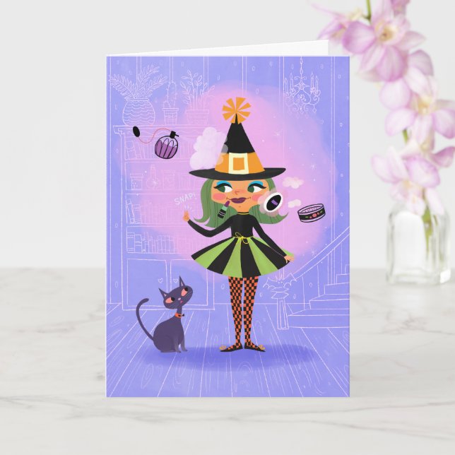 Magic Witch Grönt Hair Birthday Card Kort (Orkide)