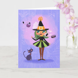 Magic Witch Grönt Hair Birthday Card Kort