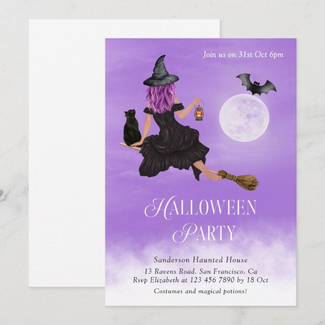 Magic Witch Halloween fest Inbjudningar (Fram/baksida)