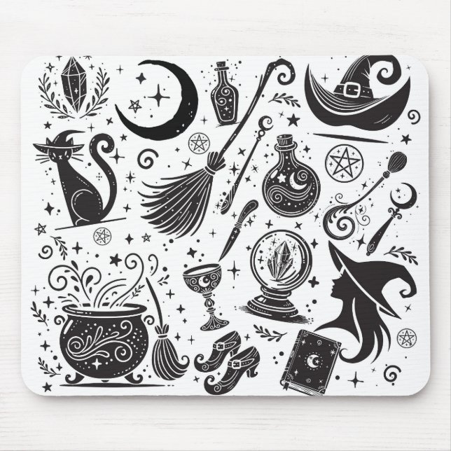 Magic Witch Whimsical Wiccan Pagan Black & White Musmatta (Framsidan)