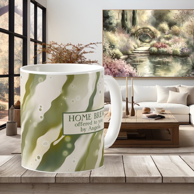 Magic Witches Brew Grönt Art Mugg (Modern green abstract flow artistic design mug inspired by the ocean)
