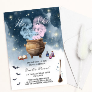 Magic Witches cauldron Baby Brewing Gender Reveal Inbjudningar