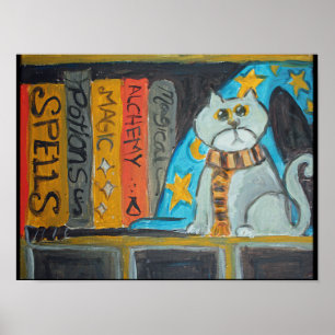 Magic Wizard Folk Art Cat Epic Painting Poster