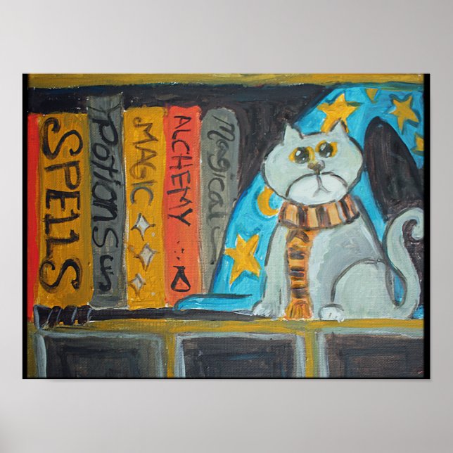 Magic Wizard Folk Art Cat Epic Painting Poster (Framsidan)