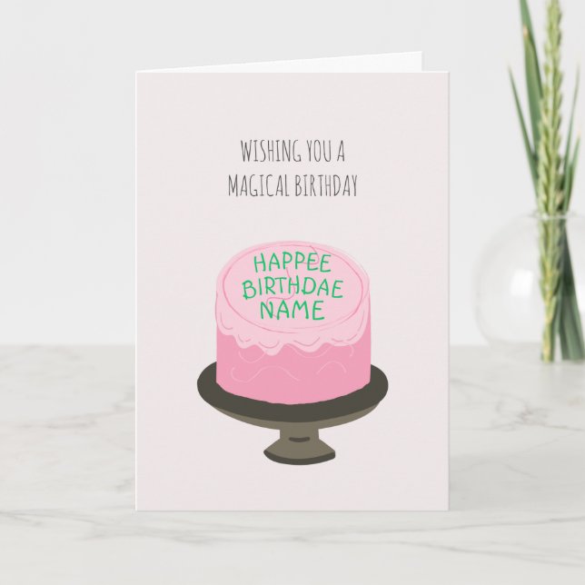 Magic Wizard Rosa Birthdae Birthday Cake Card Kort (Framsida)