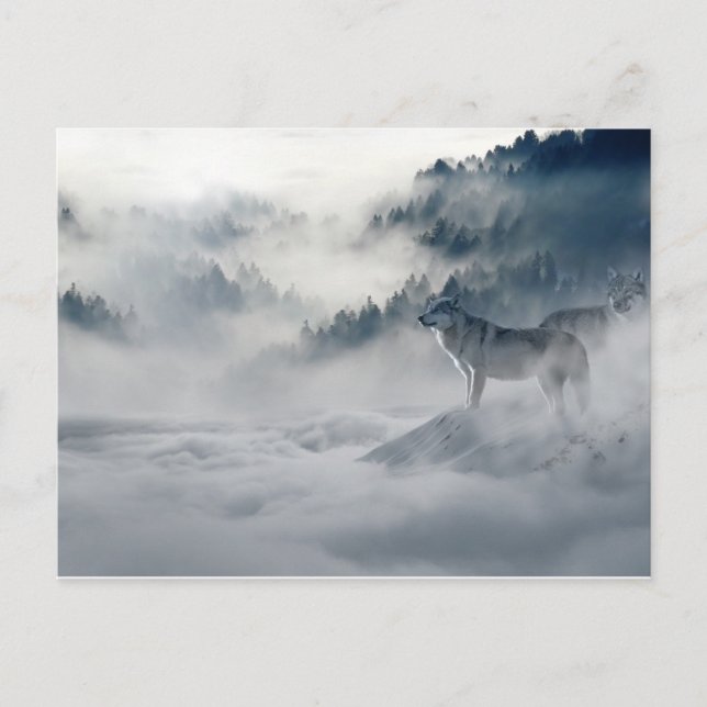 Magic Wolfs Winter Art Photo Vykort (Framsida)