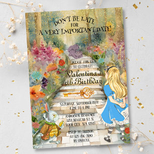 Magic Wonderland Forest Alice Rabbit Birthday Inbjudningar