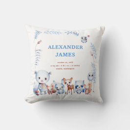 Magic Woodland Animals Birth Stats Boy Baby Kudde