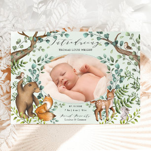 Magic Woodland Animals Photo Birth Notice Inbjudningar