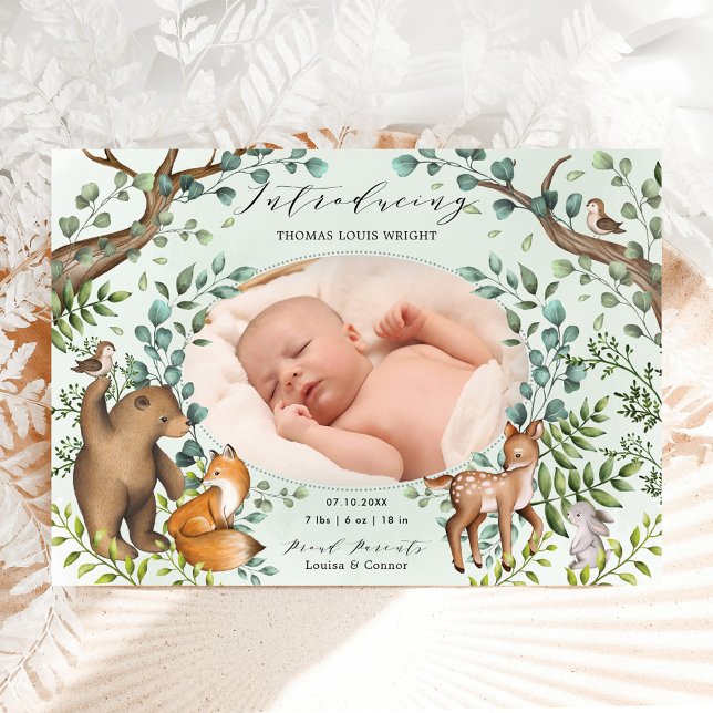 Magic Woodland Animals Photo Birth Notice Inbjudningar (Skapare uppladdad)