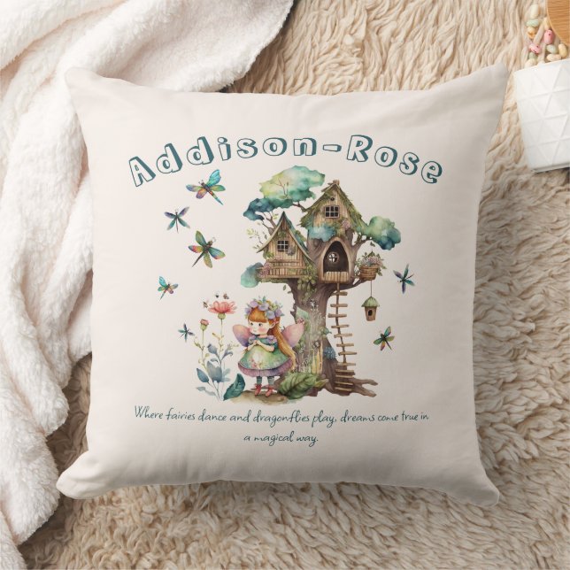 Magic Woodland Fairy Dragonfly Treehouse Kudde (Filt)