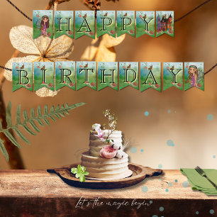 Magic Woodland Fairy First Birthday Bunting Flagga