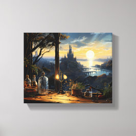 Magic Workshop Bench Overlook a Fantasy Bay Canvastryck