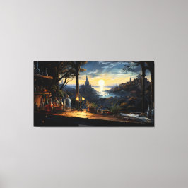 Magic Workshop Bench Overlook a Fantasy Bay Canvastryck