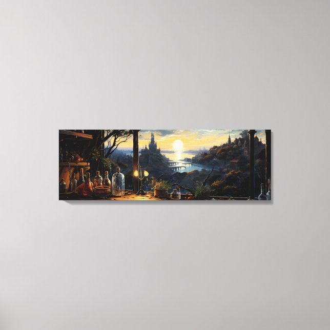 Magic Workshop Bench Overlook a Fantasy Bay Canvastryck (Framsida)