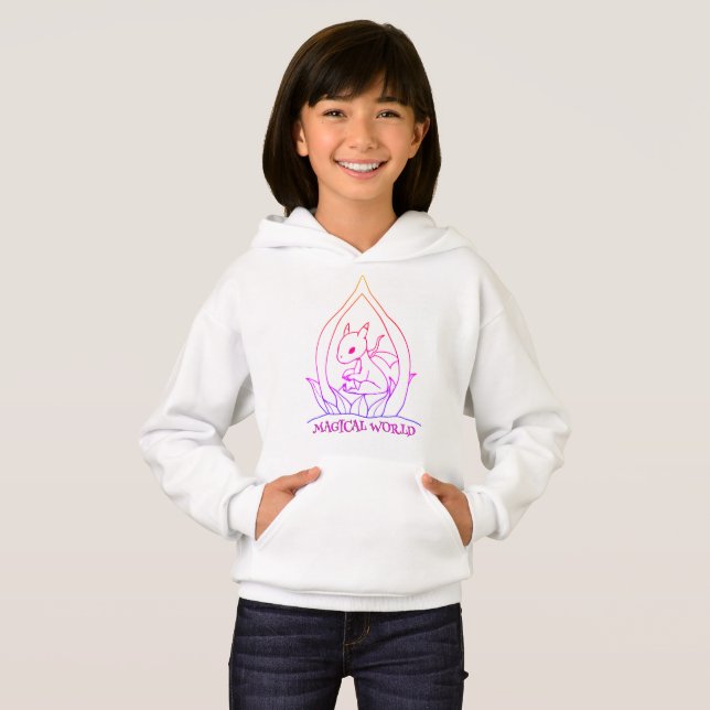 Magic World Kids Hoodie - Cute Fantasy Animal De T Shirt (Hel framsida)