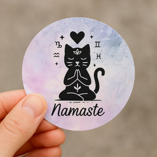 Magic Yoga Cat Sticker - Namaste & Zodiac Symbol Runt Klistermärke