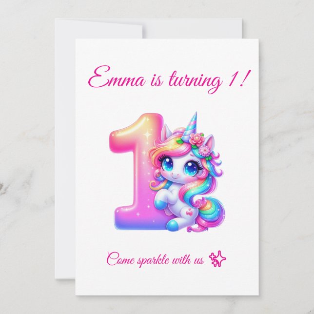 Magical 1st Birthday Invitation Editable Inbjudningar (Framsida)