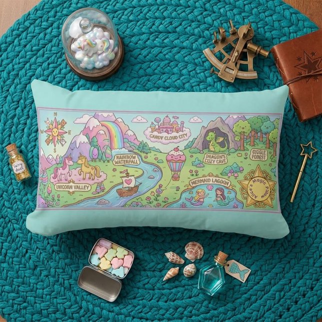 Magical Adventures Map Kids Nursery Pillow Lumbarkudde (Skapare uppladdad)