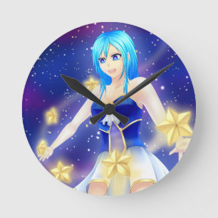Magical animestjärnaflicka rund klocka