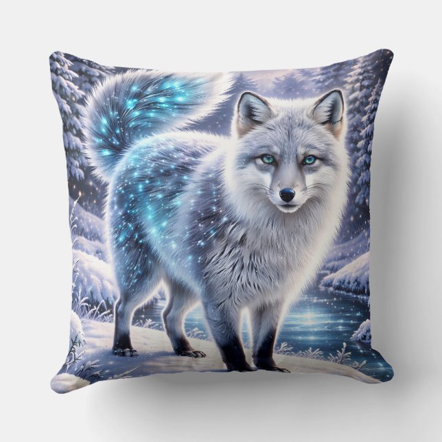 Magical Arctic Fox Pillow – Glowing Winter Fantasy Kudde (Baksida)