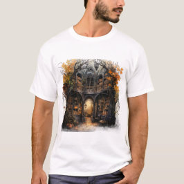 Magical Autumn Book House Halloween Illustration T Shirt