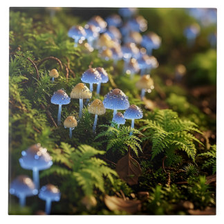 Magical Bioluminescent Fungi - Deep Forest Kakelplatta