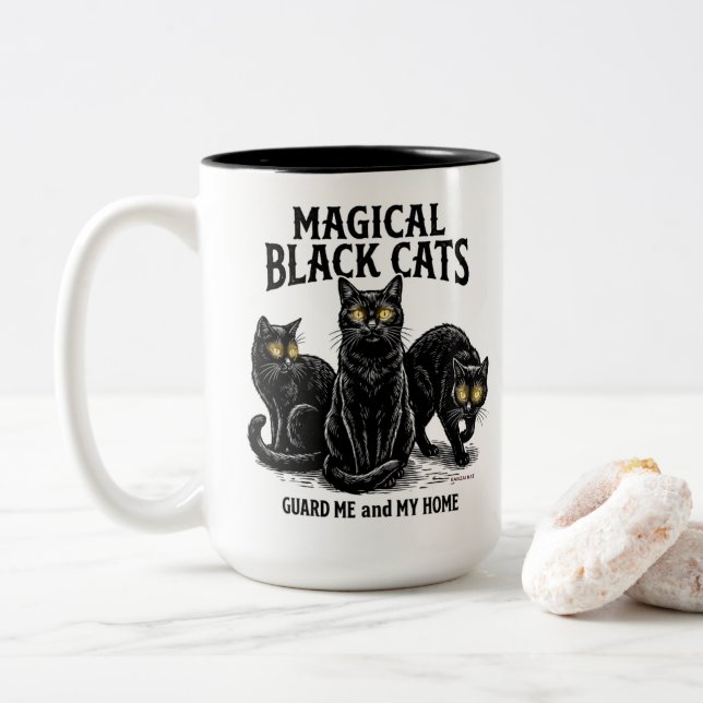 Magical Black Cats Två-Tonad Mugg (Med munk)
