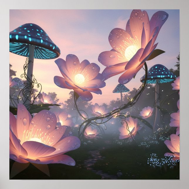 Magical Bloom Forest with Glowing Dream Flowers Poster (Framsidan)