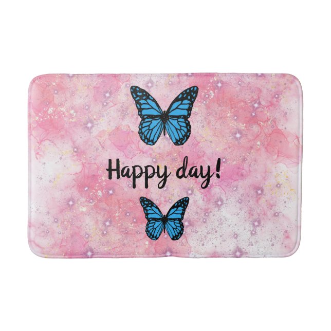 Magical blue butterfly pink glitter art badrumsmatta (Framsidan)