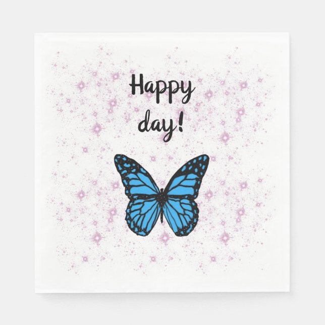 Magical blue butterfly pink glitter art pappersservett (Framsidan)