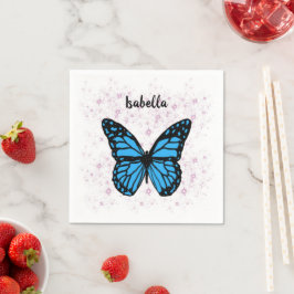 Magical blue butterfly pink glitter art pappersservett