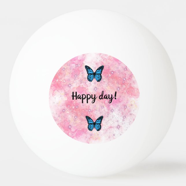 Magical blue butterfly pink glitter art pingisboll (Framsidan)