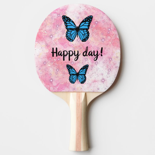 Magical blue butterfly pink glitter art pingisracket (Framsidan)