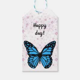 Magical blue butterfly pink glitter art presentetikett