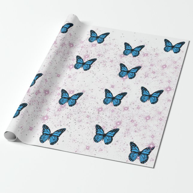 Magical blue butterfly pink glitter art  presentpapper (Utrullad)