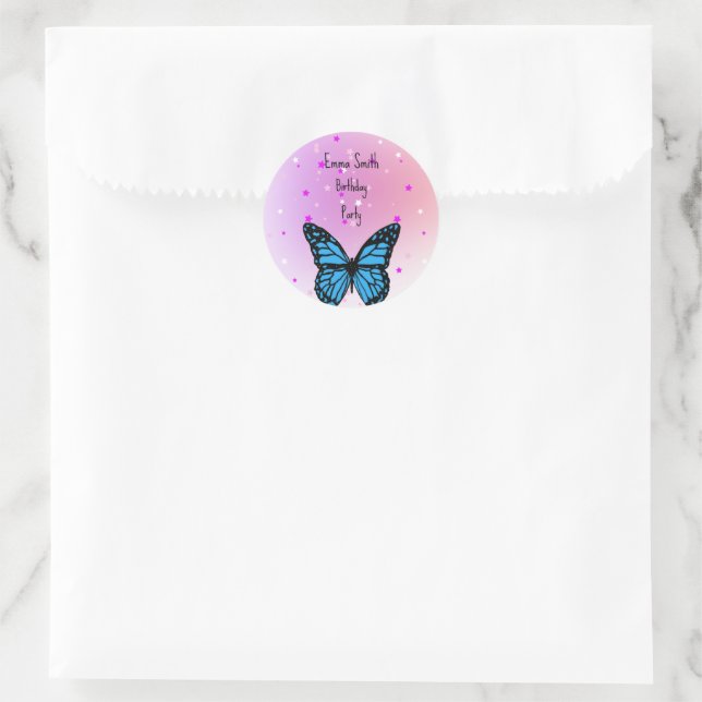 Magical blue butterfly pink glitter art runt klistermärke (Väska)