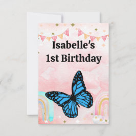 Magical blue butterfly pink glitter art tack kort