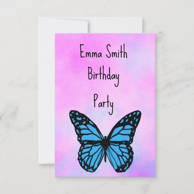 Magical blue butterfly pink glitter art tack kort (Framsida)