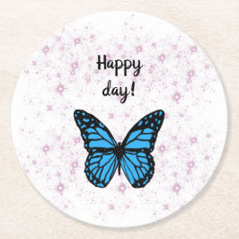 Magical blue butterfly pink glitter art underlägg papper rund