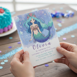 Magical Blue & Purple Mermaid Birthday Party  Inbjudningar