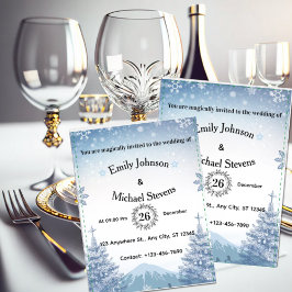 Magical Blue Winter Mountain Christmas Wedding Inbjudningar