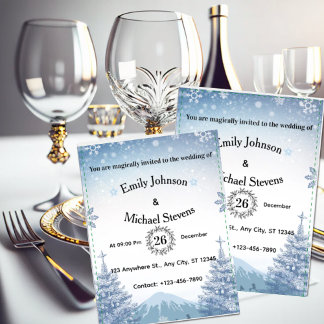 Magical Blue Winter Mountain Christmas Wedding Inbjudningar
