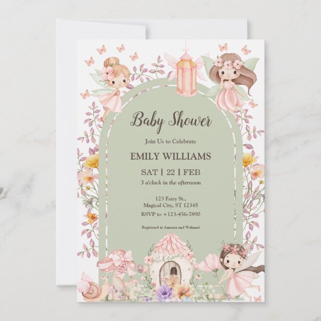 Magical Boho Arch Fairy Baby Shower Invitations Inbjudningar (Framsida)