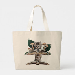 Magical Bookworm Kitten Tote Bag – Whimsical Cat Jumbo Tygkasse