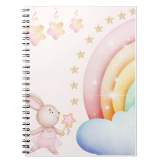 Magical Bunny and Rainbow | Cute Pastel Kids Illus Anteckningsbok