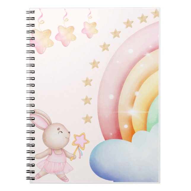 Magical Bunny and Rainbow | Cute Pastel Kids Illus Anteckningsbok (Framsidan)