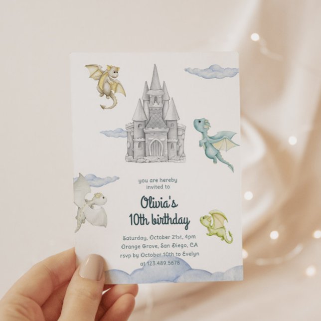 Magical Castle Cute Dragons Kids Birthday Inbjudningar (Skapare uppladdad)