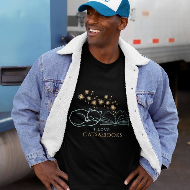 Magical Cat & Book Lover Night Art T Shirt (Skapare uppladdad)