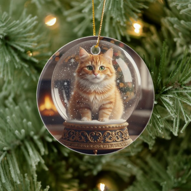 Magical Cat in Snow Globe Christmas Ornament (Träd)